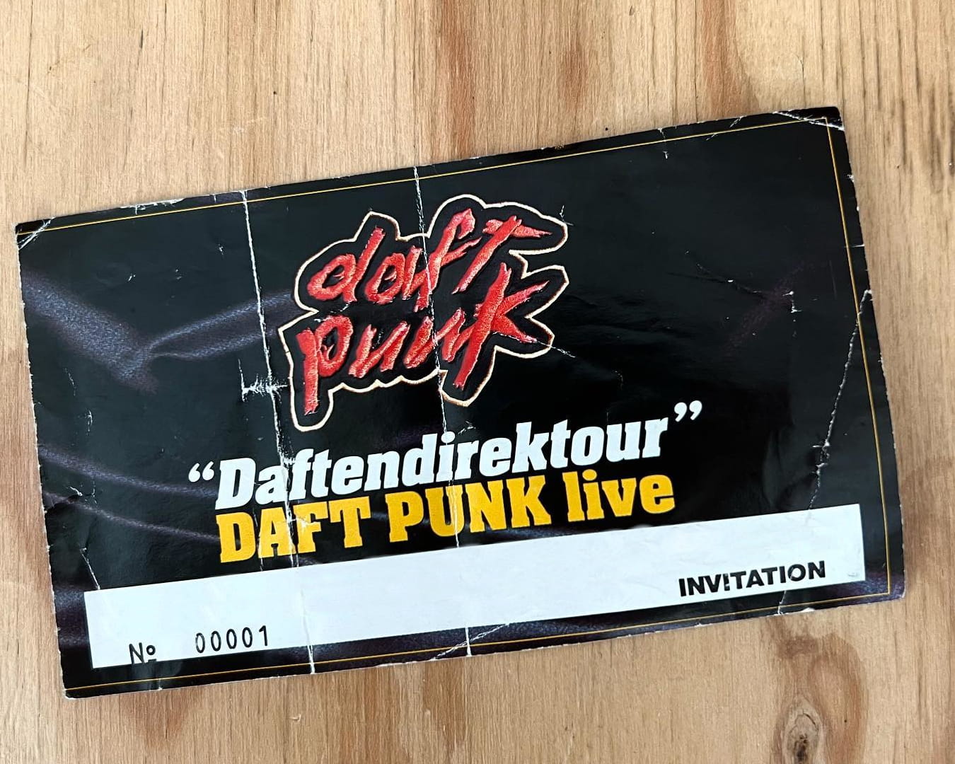 Photo of a ticket from Daft Punk's Daftendirektour in 1997, a show in Paris. Edited from original pic by edbangerrecords